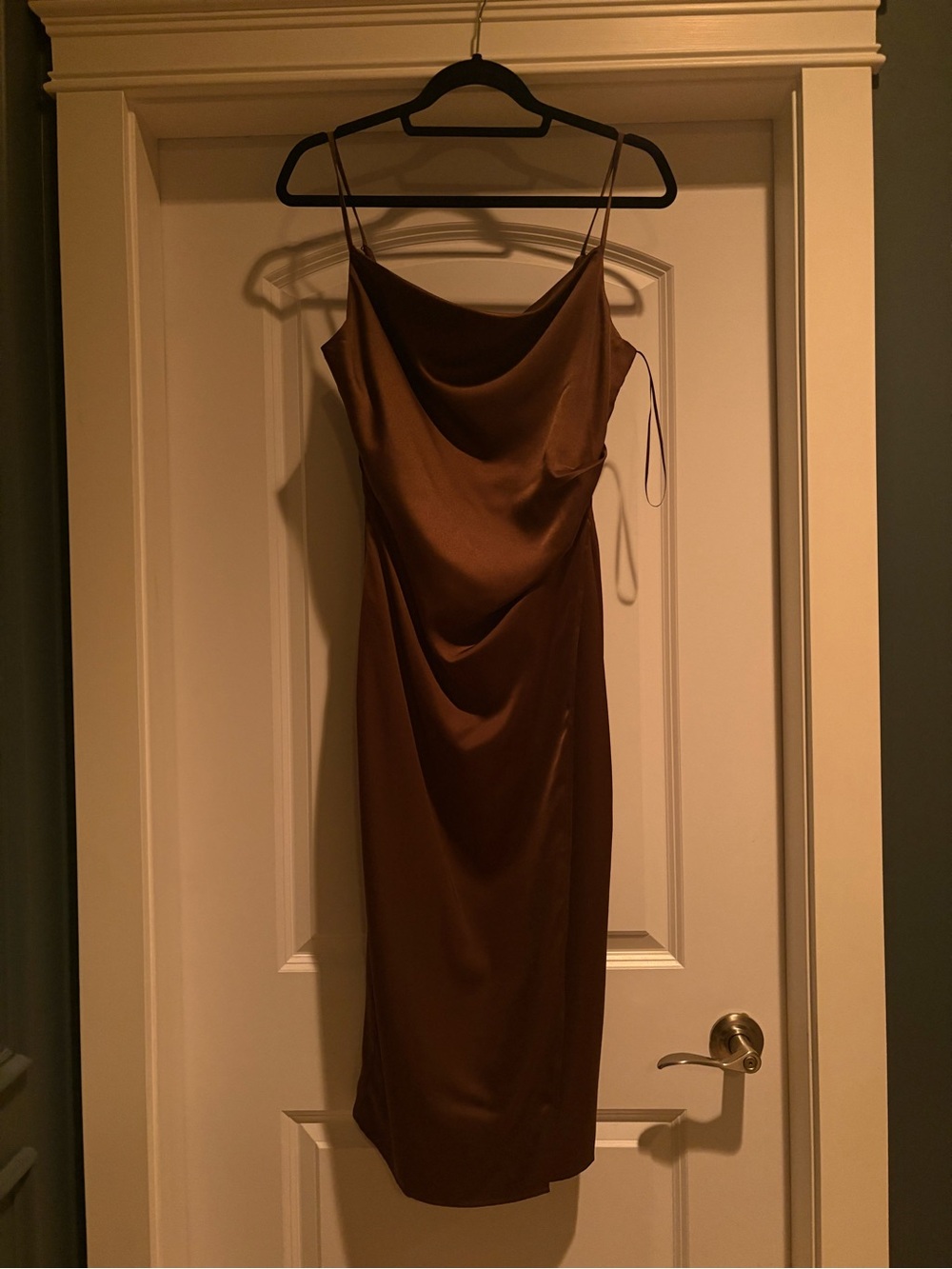 Chocolate Brown Satin Cowl Midi Dress - Slip Style